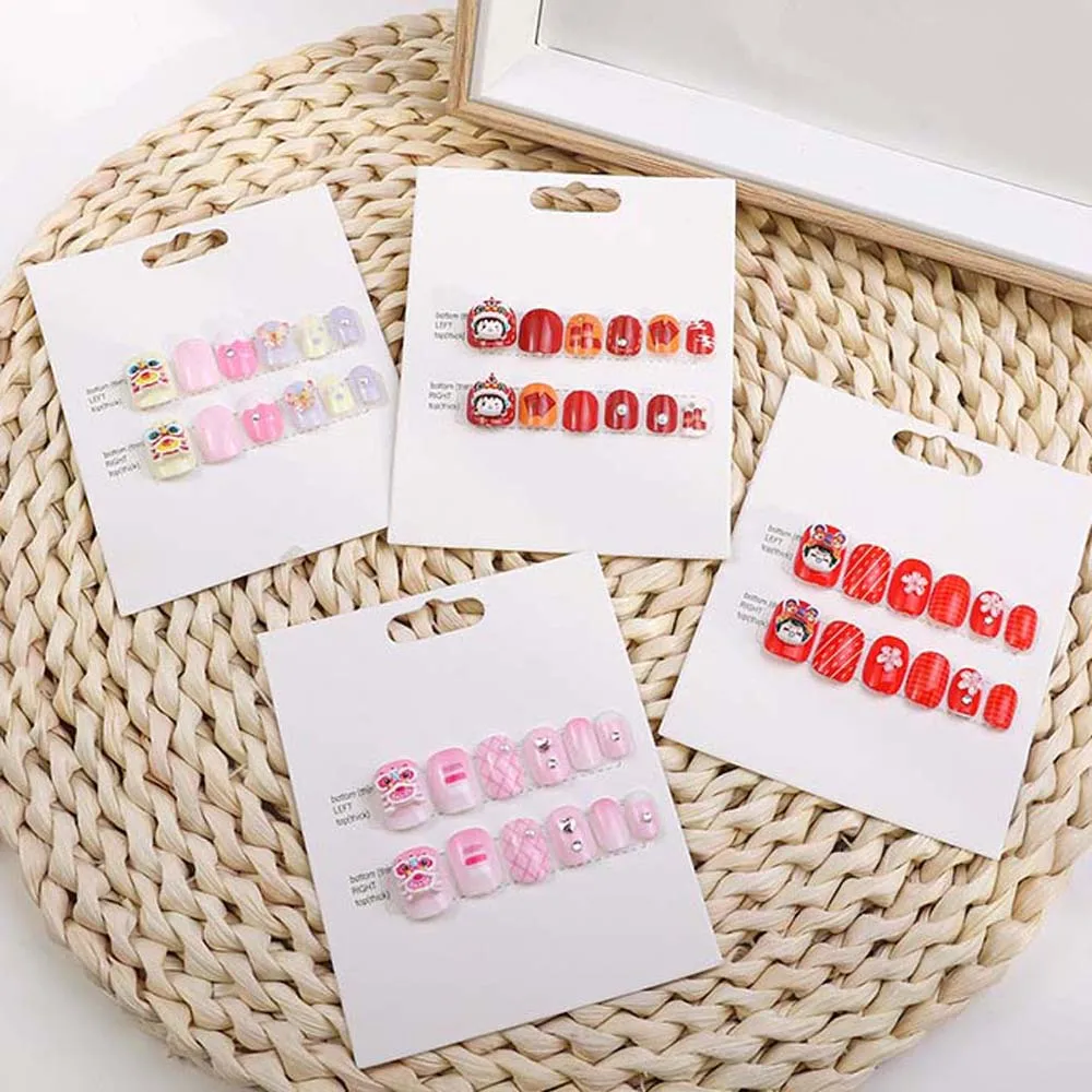 12 шт./компл. детские новогодние накладные ногти с изображением льва полное