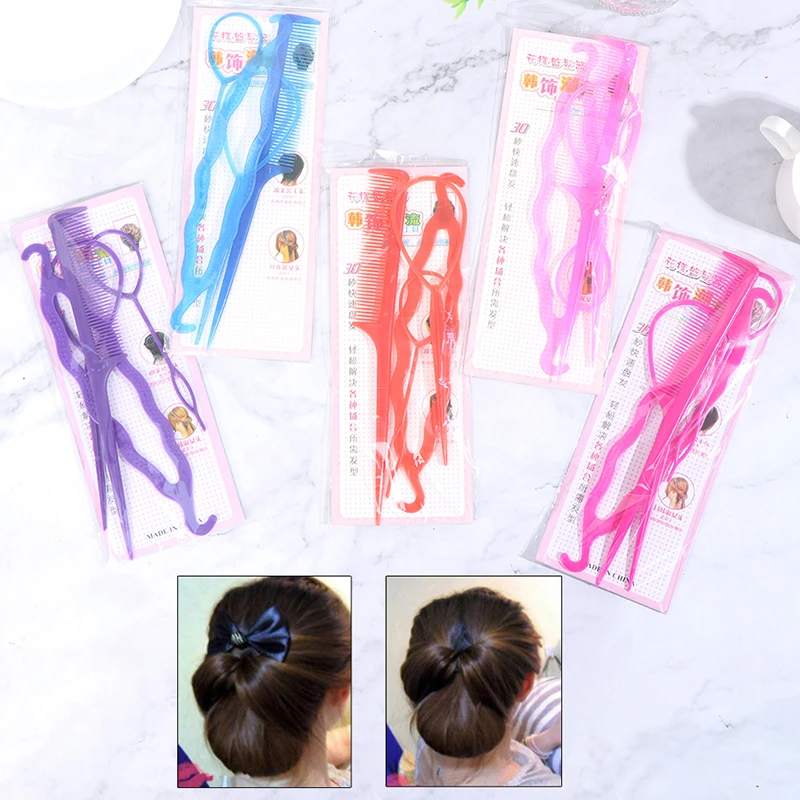 

Popular 1 Set Ponytail Creator Plastic Loop Styling Tools Black Pony Topsy Tail Clip Hair Braid Maker Styling Tool Fashion