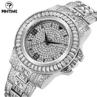 pintime quartz watch for men luxury full diamond iced out hip hop sliver rose gold watch mens wrist watch clock male wristwatch