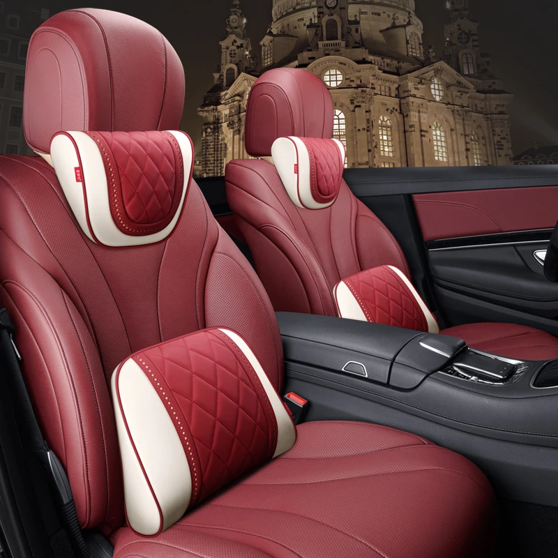 

Luxury Car Seat Lumbar Support Pillow Cushion Soft Leather Car Headrest Neck Pillows For Mercedes Benz S-Class Maybach Design