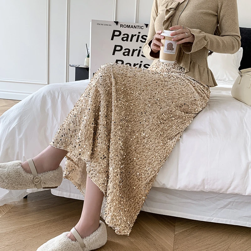 Осенняя Вельветовая юбка-годе с блестками длинные юбки элегантные из плюша до