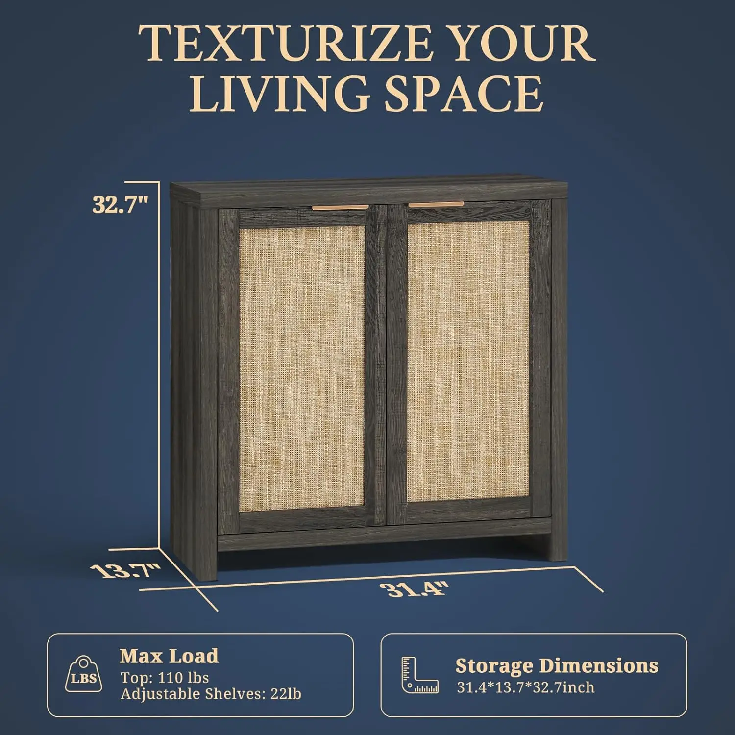 Шкаф-буфет Hampstead с дверцами из ротанга и регулируемыми полками шведский стол