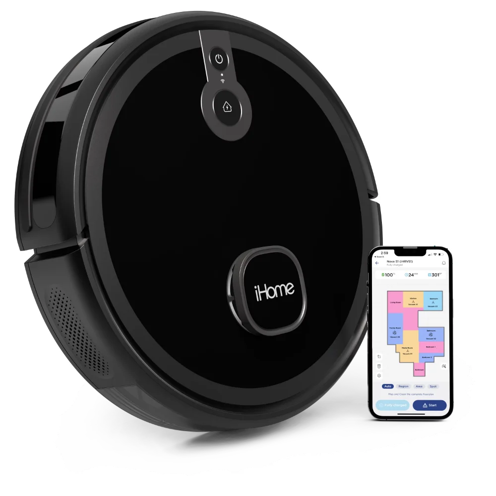 

iHome AutoVac Nova S1 Robot Vacuum with LIDAR Navigation, Customized Cleaning, 150 Min Runtime, 2700pa Suction, Recharge