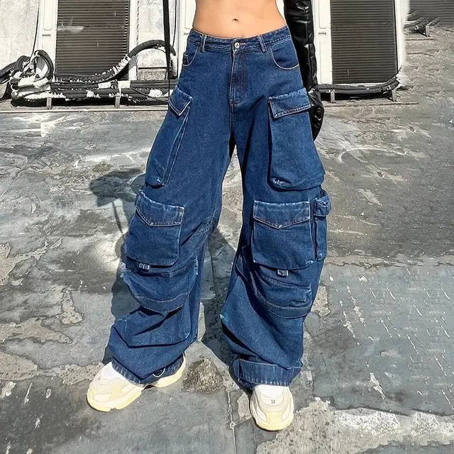 Cargo Pants Women Jeans Vintage Street Distressed Wash Baggy Jeans Women Clothing Casual Wide Leg High Waisted Jeans Woman Pants 5