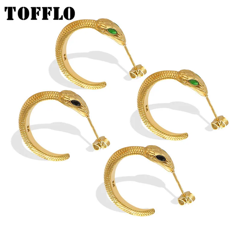 

TOFFLO Stainless Steel Jewelry 18K Gold Plated Diamond Inlaid Zircon Serpentine Earrings For Women's Fashion Earrings BSF053