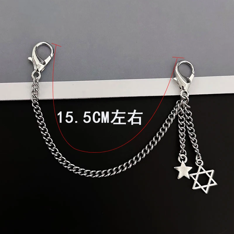 2PCS Stainless Steel Double Heart Chains Shoe Buckles Magen David Star Pendant Shoes Punk Couple Jewelry Accessories Wholesale