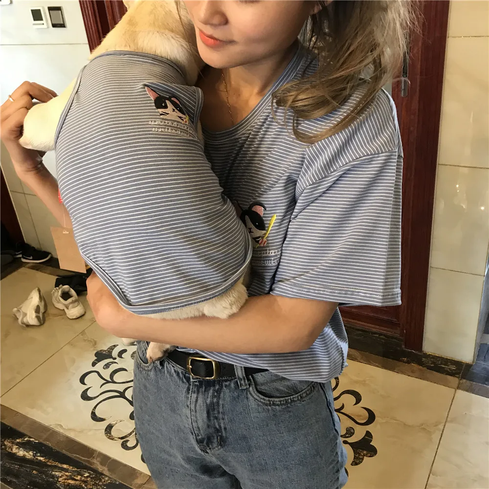 

Семейная Одежда для собак, футболка чихуахуа, французского бульдога, полосатый мультяшный щенок без рукавов, летний маленький костюм