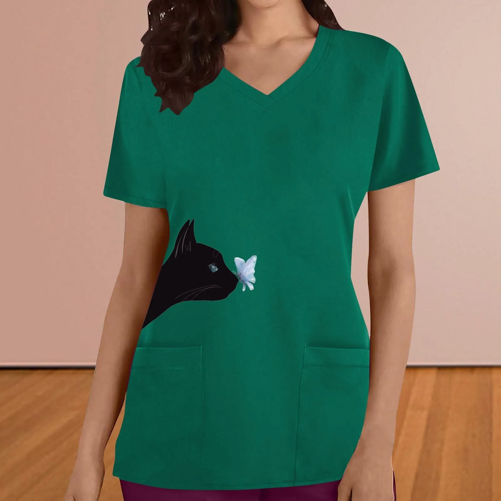 

Flower Print Nursing Scrubs Tops Women Short Sleeve Working Uniform Blouse Shirts Nurses Tunic Uniform Nursing Clothes Female