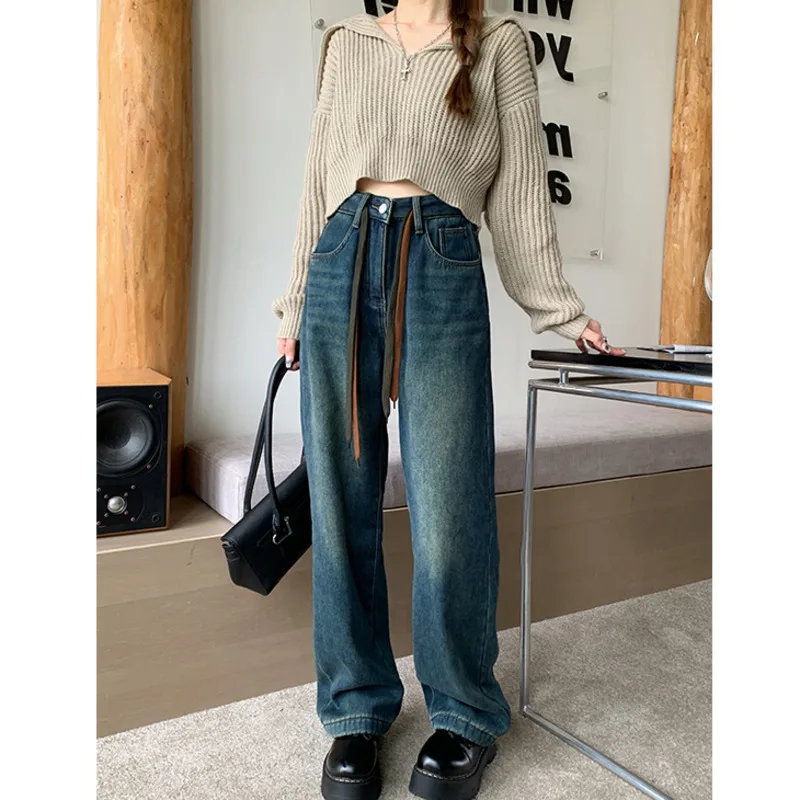 Female Clothing Straight Leg Jeans Women 2022 Vintage Clothes Baggy Jeans Woman High Waist Newjeans Y2k Korean Fashion Denim