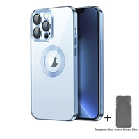 luxury plating case with lens film and full screen privacy anti spy screen protector kit for iphone 13 12 11 pro max xr x xs max