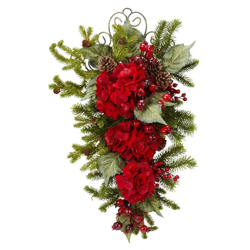 

27" Christmas Hydrangea Artificial Flower Teardrop, Red