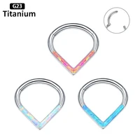 1pc brand new g23 titanium fashion nose ring heart inlaid opal jewelry diaphragm nose ring earrings birthday gift hypoallergenic