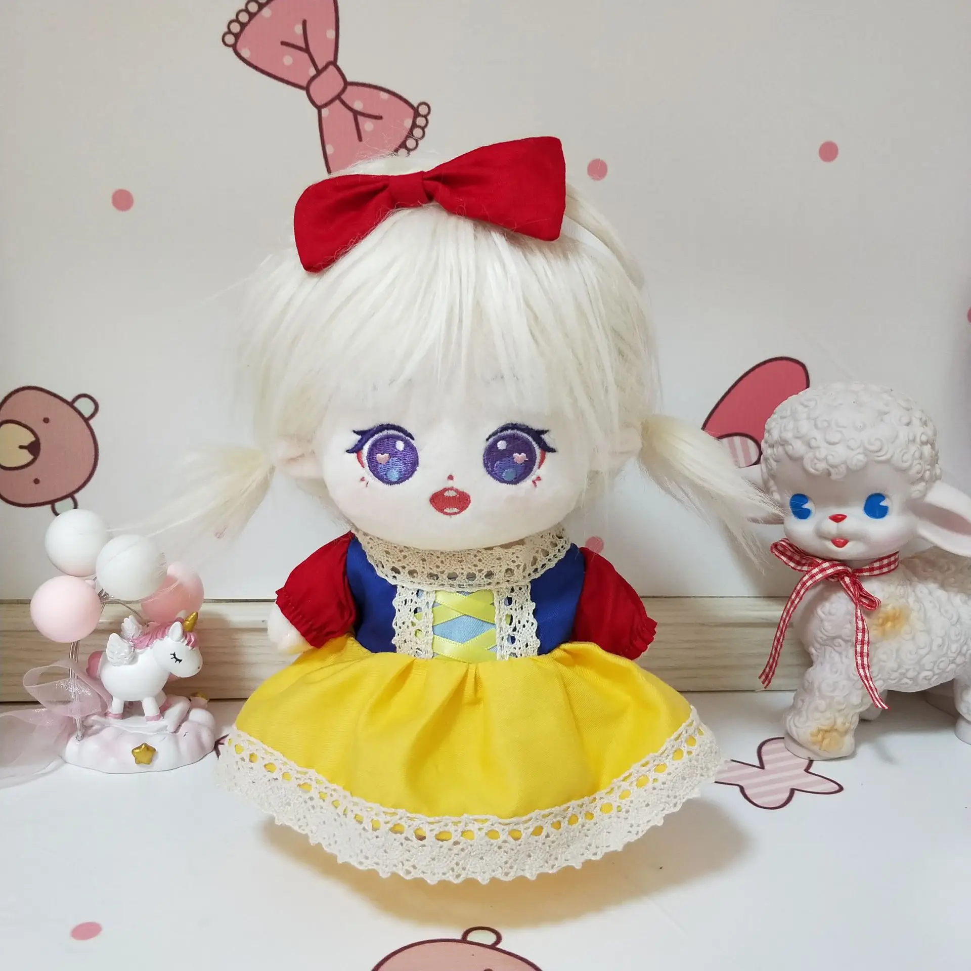 

2PCS Set 20cm Plush Doll's Clothes Princess Dress Hairband Cotton Stuffed Baby Dolls Accessories Outfit for Doll Handmade