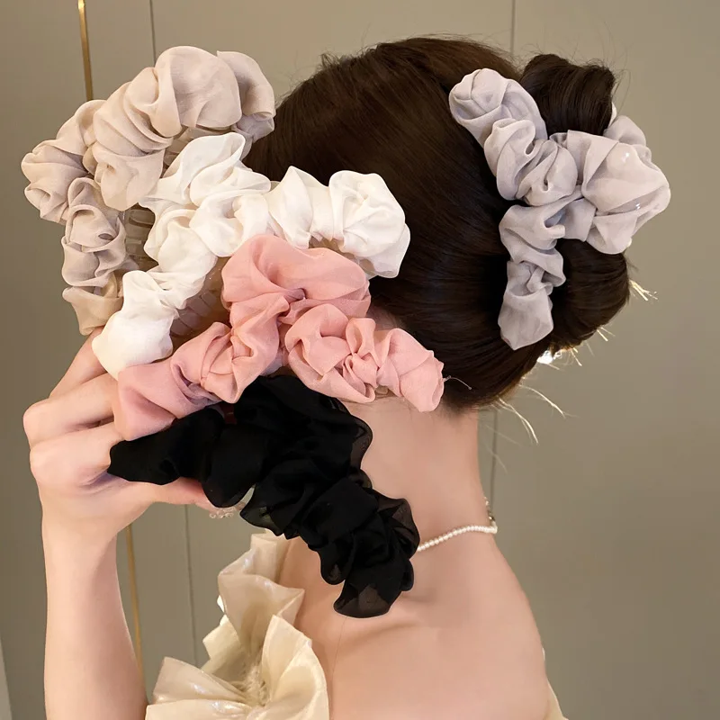 

New Fashion Organza Pleated Hair Claw Girls Summer Chiffon Hairpin Gentle Headwear Hair Clip Super Lagre Size Shark Clip
