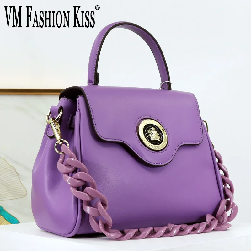 VM FASHION KISS 2023 Ladies Bag PU Top Handle Bag Acrylic Chain Decorative Thread Women Shoulder Bags Luxury Designer Handbag