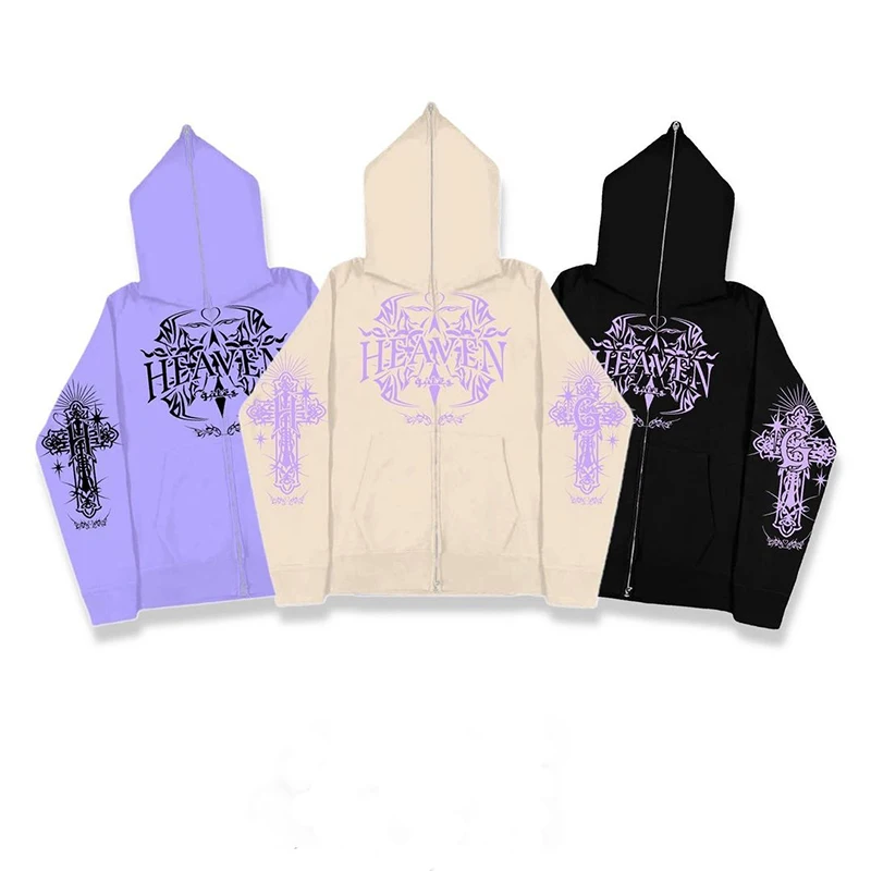

Y2k Men's Vintage Gothic Streetwear Letters and Graphics Print Harajuku Hoodie Hip Hop Jacket Zip Hoodie Grunge Sweatshirt Top