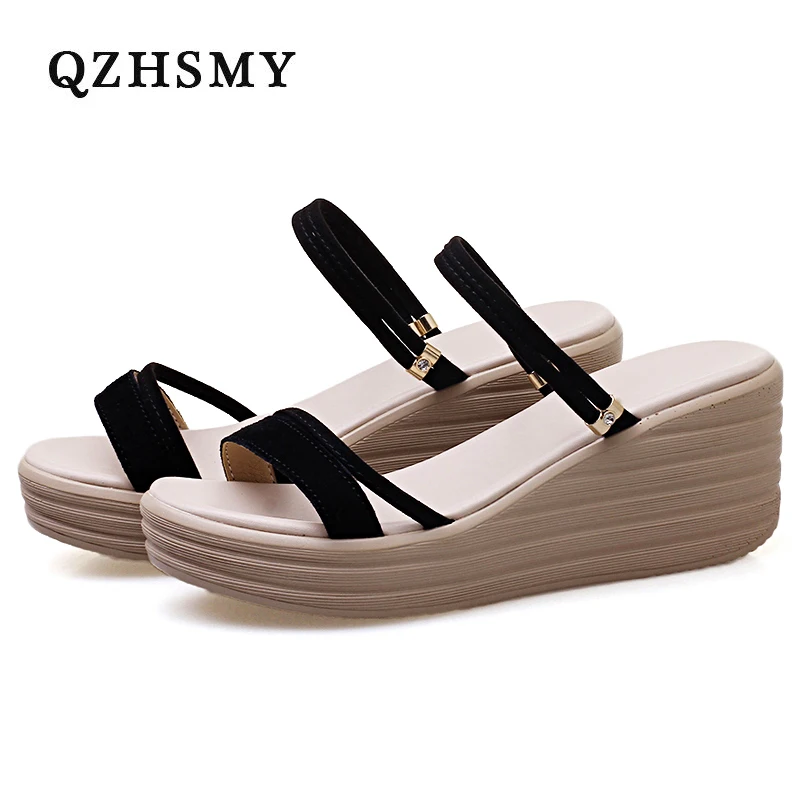 

New Summer Slippers Fashion Solid Narrow Band Wedges Bohemian Modern Women's Sandals Concise Outdoor Rome Flip Flops Beach Shoes