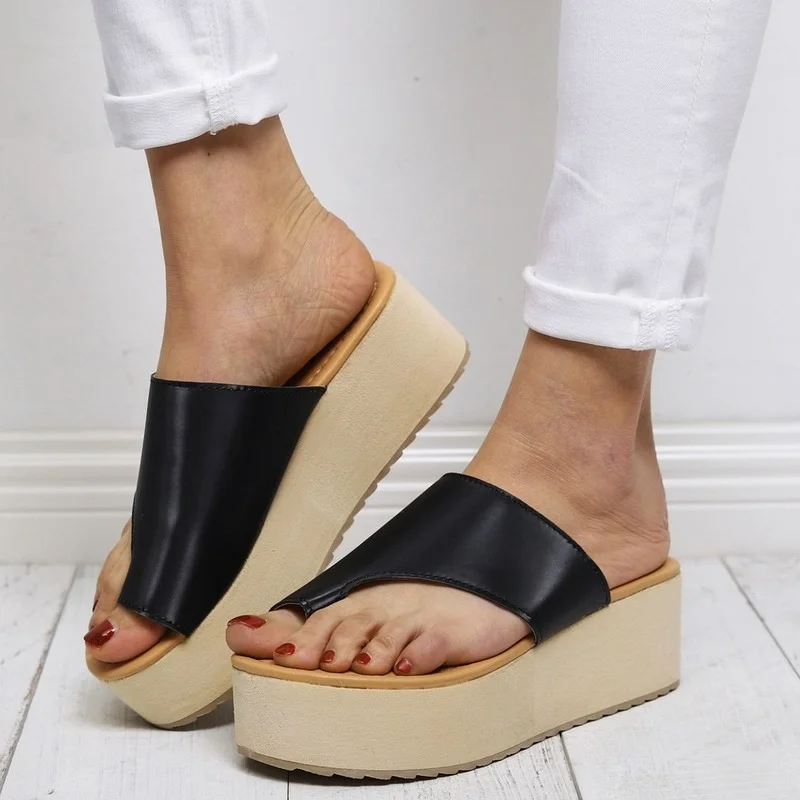 

Women's Flip Flops Women Sandals Ladies Open Toe Casual Beach Sandals Slip-On Solid Color Wedges Shoes Platform Wedge Slides