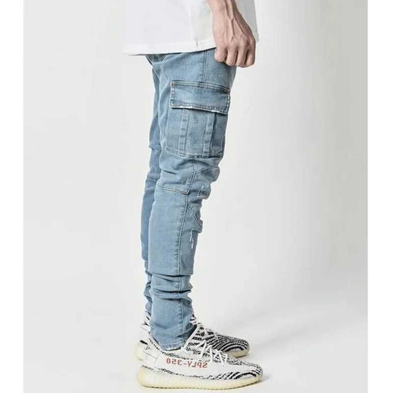 Four Seasons Casual Jeans Men's Multi-pocket Workwear Straight Pants Street Casual Washed Jogging Slim Denim Trousers Men JEANS