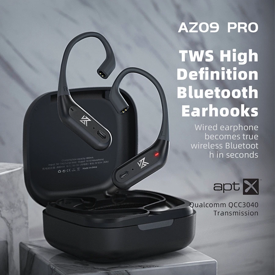 KZ AZ09 Pro Upgrade Wireless Headphones Bluetooth-compatible 5.2 Cable Wireless Ear Hook B/C PIN Connector With Charging Case