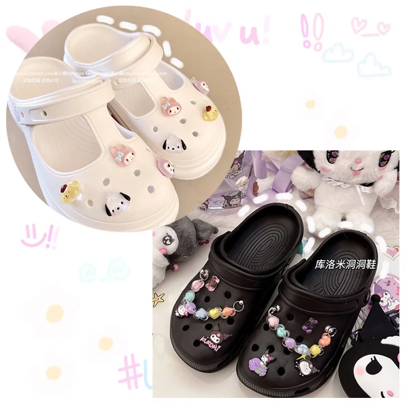 

Kawaii Cute Sanrioed Doll Beach Hole Sandals Anime Cartoon My Melody Kuromi Model Toy Fashion Summer Rubber Cozy Female Slippers