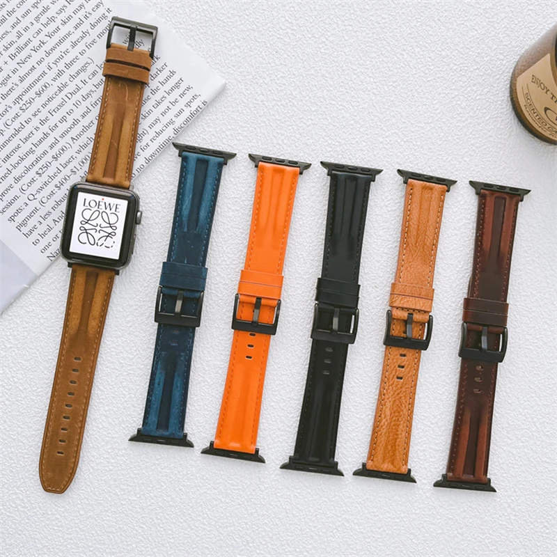 

Высококачественный кожаный ремешок в стиле ретро для Iwatch 7 6 Se Band 40 мм 44 мм 41 мм 45 мм, ремешок с петлей для Apple Watch 38 мм 42 мм 5 4 3 2 Correa