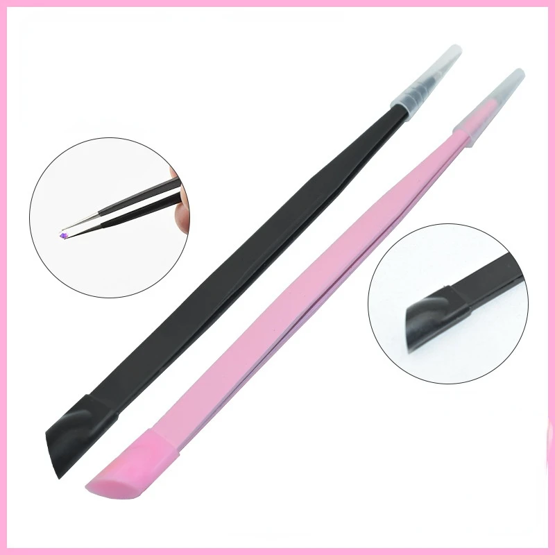 

1PC Stainless Steel Silicone Embossed Stick Pressing Straight Head Tweezers Rhinestones Sticker Picker 2 Heads Nail Art Tools