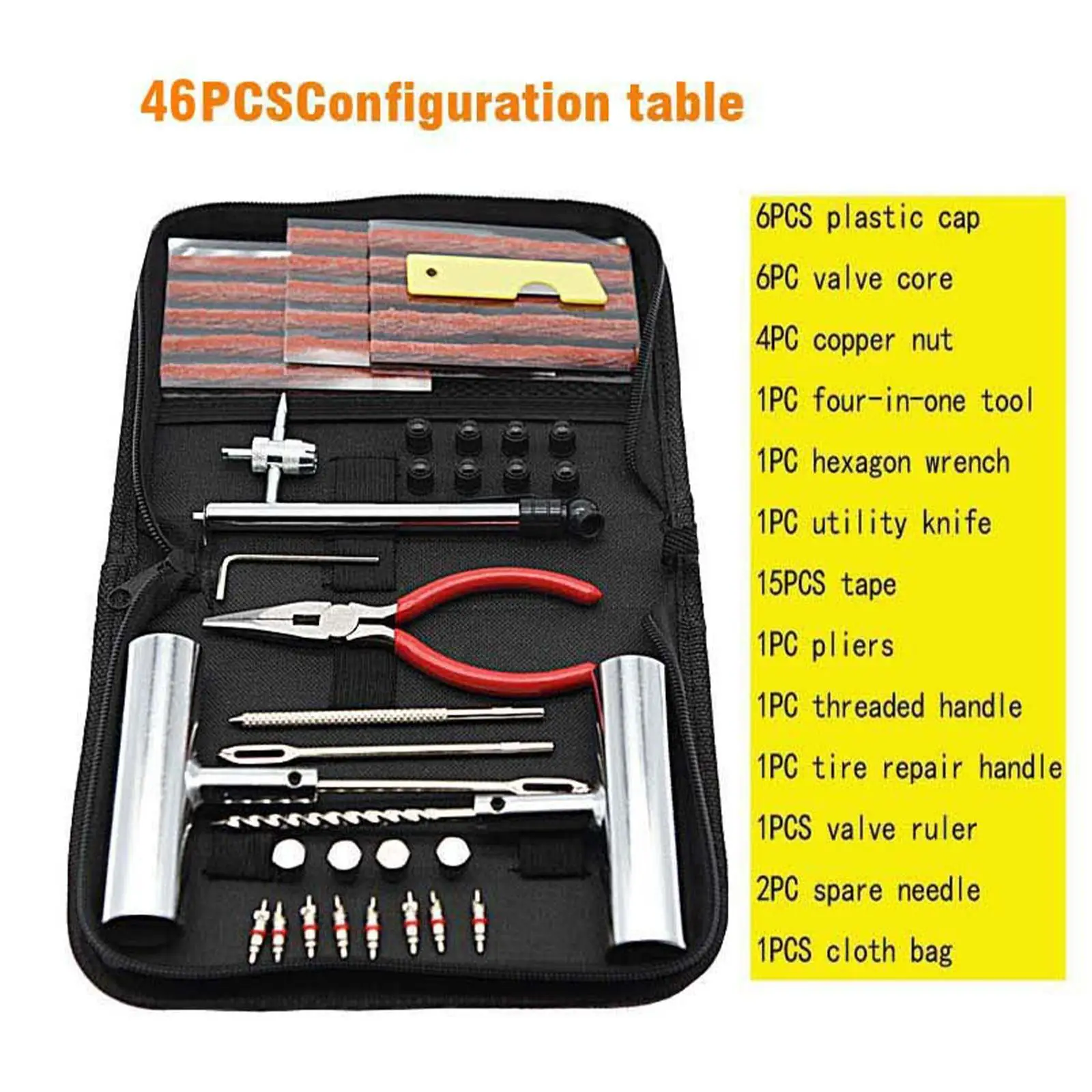 

Motorcycle Anti-puncture Kit 46pcs Flat Tyre Repair Automotive Set Tires Patch Tools Tubeless Tire Original Repair Repair K T2s2