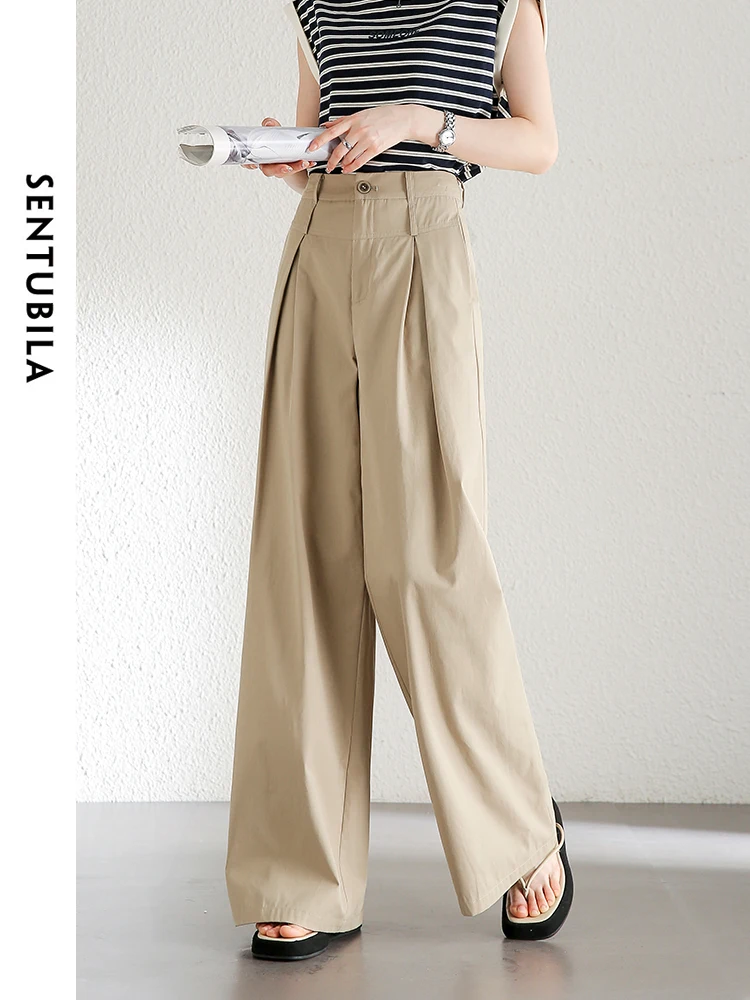 SENTUBILA удобные широкие брюки из 100% хлопка женские лето 2024 простые повседневные