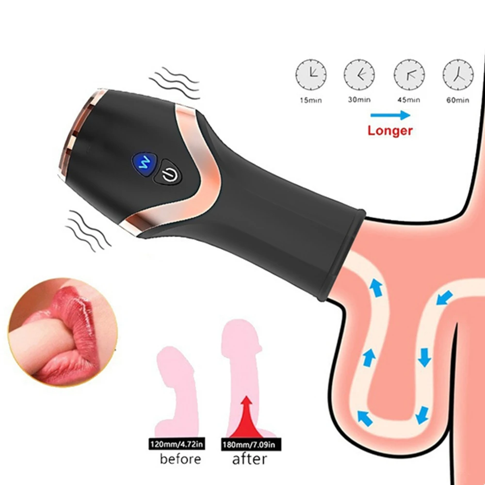 

Penis Enlarge Pump Vibrator For Men Male Masturbator Glans Exerciser Trainer Delay Ejaculation Blowjob Realistic Vagina Sex Toys
