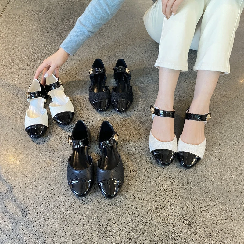 Round Head Jelly Shoes JK Lovely Wind Color Metal Buckle Shallow Mouth Single Shoes Hollow Flat Single Shoes Spring Autumn 2022