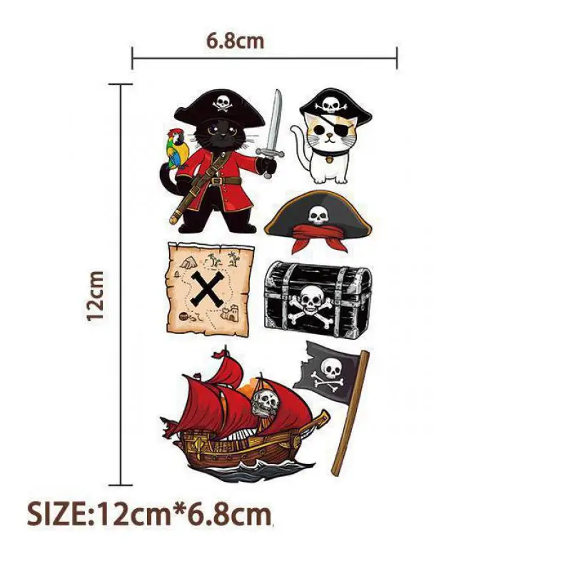10Pcs Cartoon Pirate Treasure Gold Temporary Tattoos Sticker Skeleton For Girls Boys Birthday Party Supplies