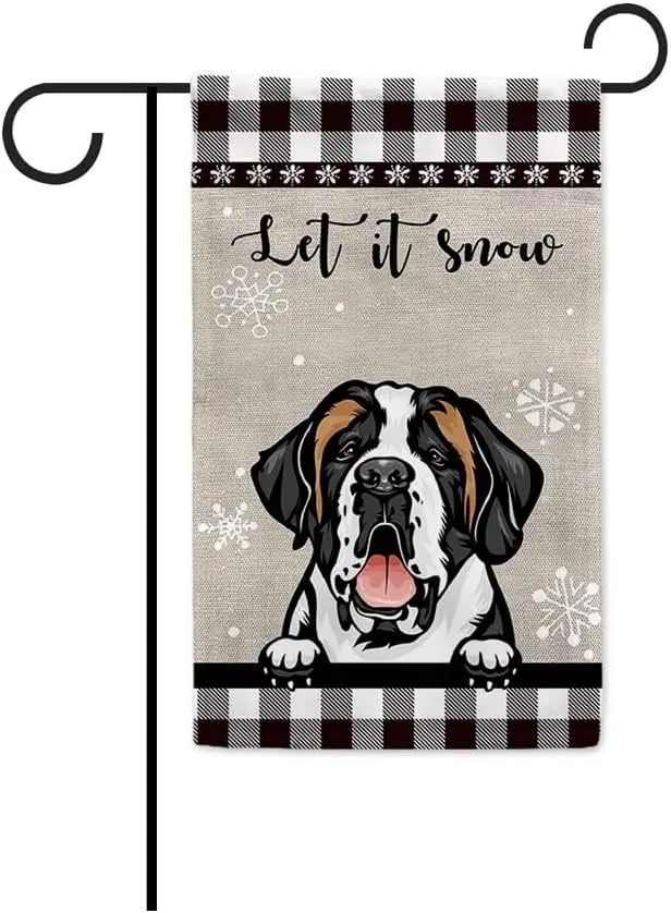 Let It Snow Dog Прапор Сада Сенбернара Черно-Белый Буффало Плед Серый Снежинка