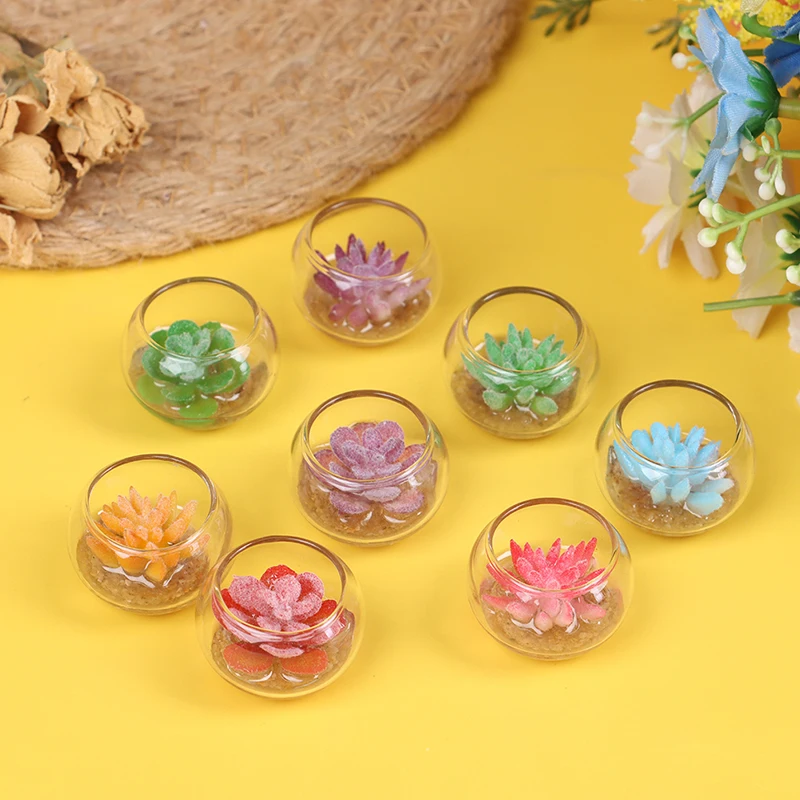 

1 Pc 1:12 Dollhouse Miniature Glass Jar Succulent Plants In Pot Furniture Home Decor 26mm*18mm
