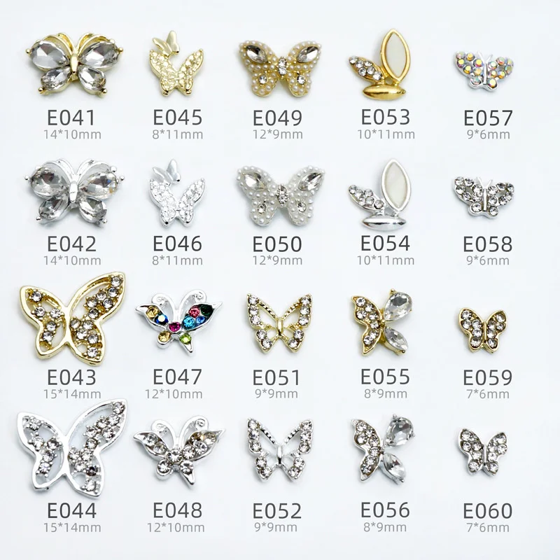 

10pcs Shiny Butterfly Designer Charm For Nails Silver/Gold Alloy Zircon Luxury Nail Parts Butterfly Nail Art Jewelry DIY Accesso