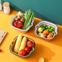 Pp Material Drain Basket Kitchen Sink Vegetable And Fruit Tools Double Layer 6-Piece Set Of Household Kitchen Supplies