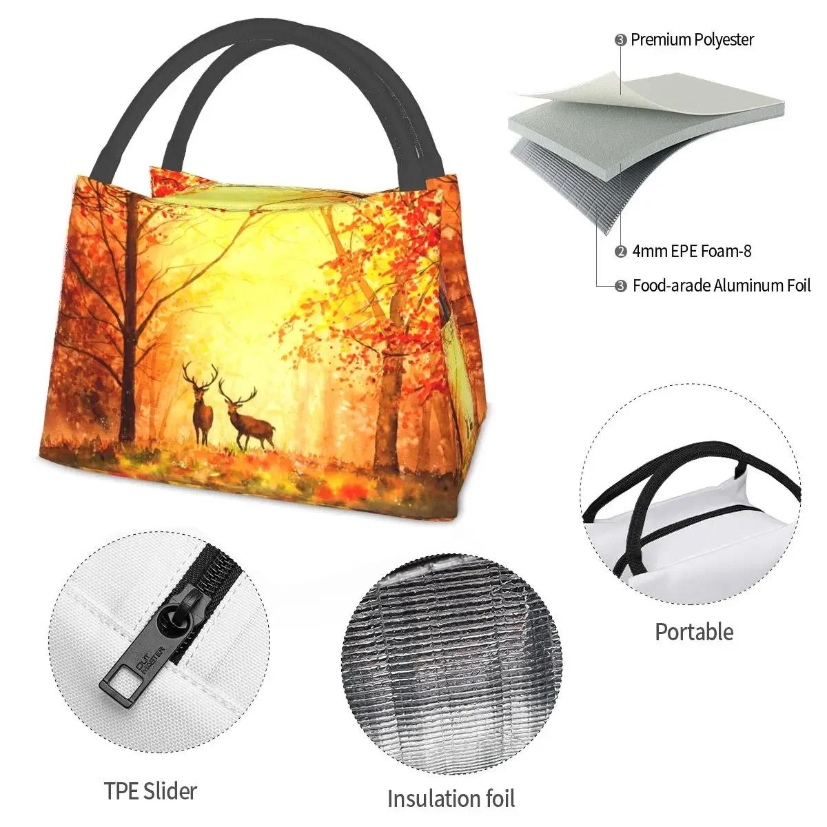 Эстетический олень осеннего леса сумка для обеда портативный изолированный