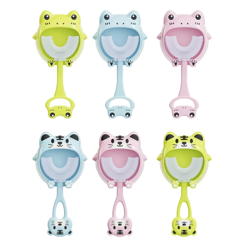 

Детский набор зубных щеток, Детская тренировочная зубная щетка с держателем, силиконовая щетка, мультяшная U-образная зубная щетка для малы...