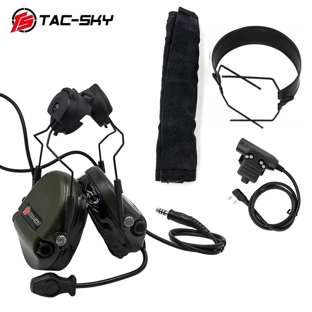 TS TAC-SKY TEAHEADSET Hi-Threat Tier 1 Tactical PTT U94 and Headband Noise Cancelling Pickup Tactical Helmet ARC Mount Headset