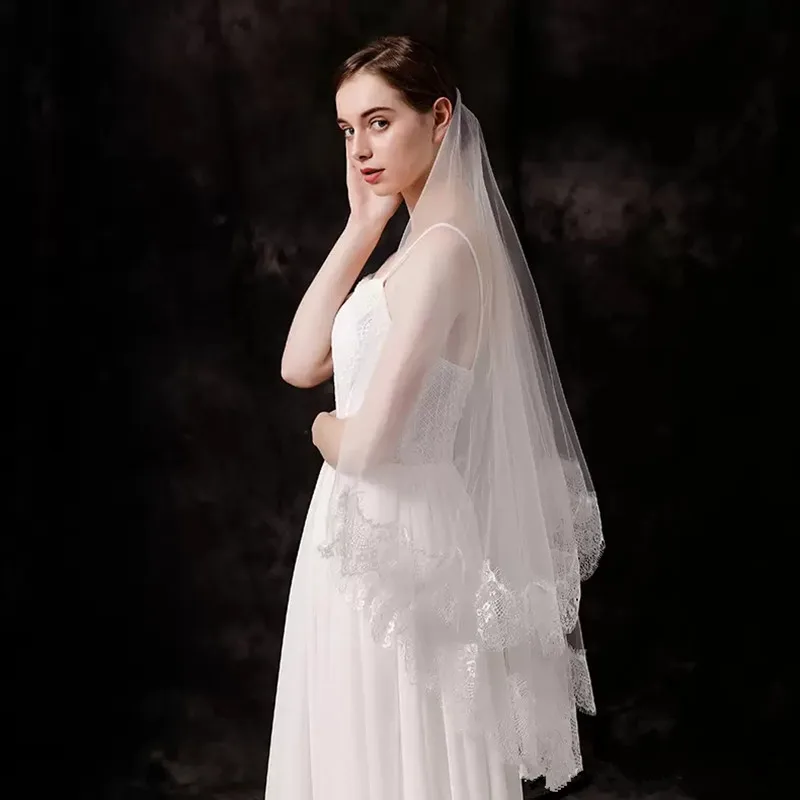 Фата свадебная с гребнем мягкая кружевная длинная свадебный аксессуар