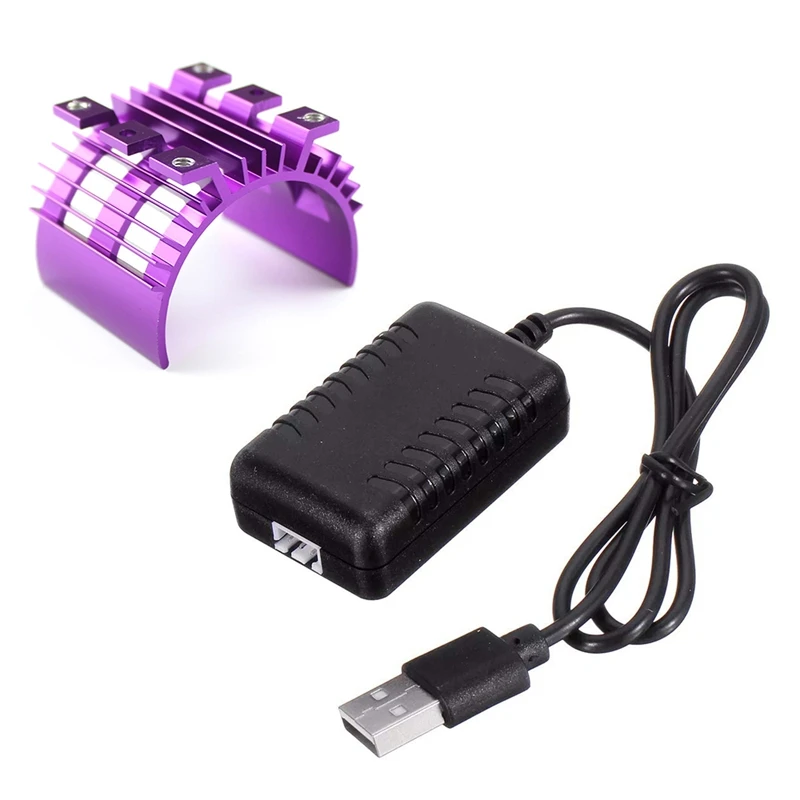 

2 Pcs RC Car Part: 1 Pcs 7.4V 2000Mah 5Cm XH-3P Quick USB Charger & 1 Pcs Motor Heat Sink,Purple