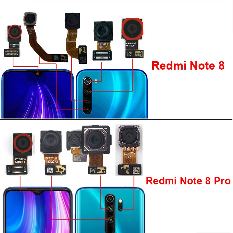 Фото Модель передней и задней камеры для Xiaomi Redmi Note 8 Note 8 Pro, основная задняя передняя камера, гибкий кабель, запасные части №1
