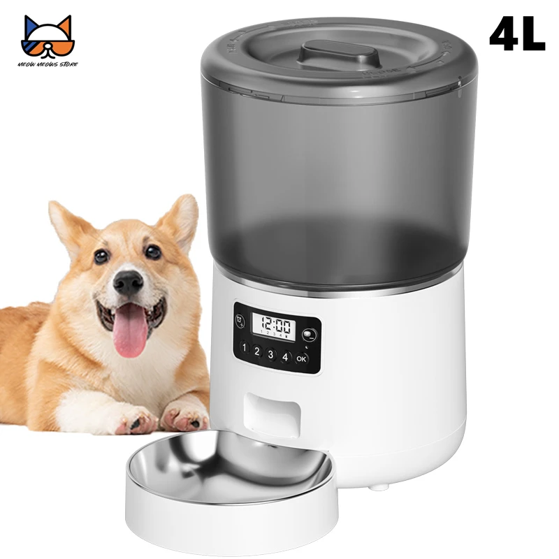 Automatic Pet Feeder 4L Smart Food Dispenser Cat Dog Timer Stainless Steel Bowl Automatic Dog Cat Pet Feeding Pet Supplies