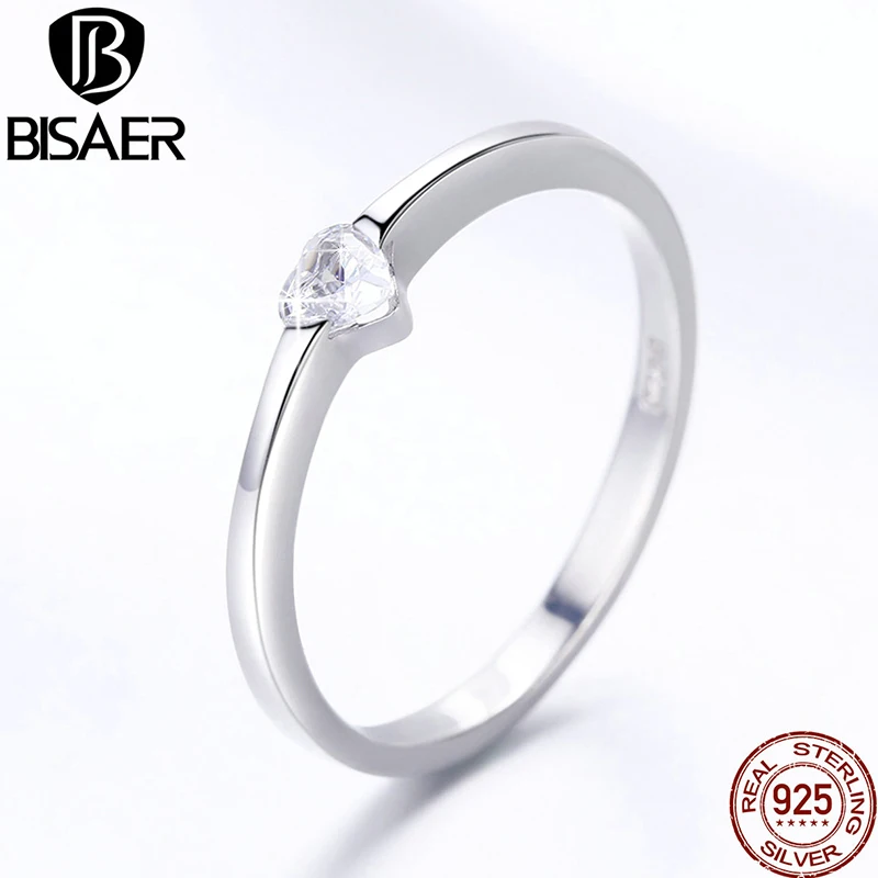 

BISAER 925 Sterling Silver Rings Luminous Cubic Zircon Wedding Finger Ring Sterling Silver Jewelry Anel ECR450