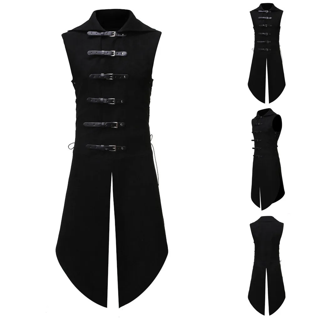 

Men's Gothic Tuxedo Vest Medieval Vintage Sleeveless Steampunk Victorian Suit Vests Male Trench Vintage Outfit Halloween