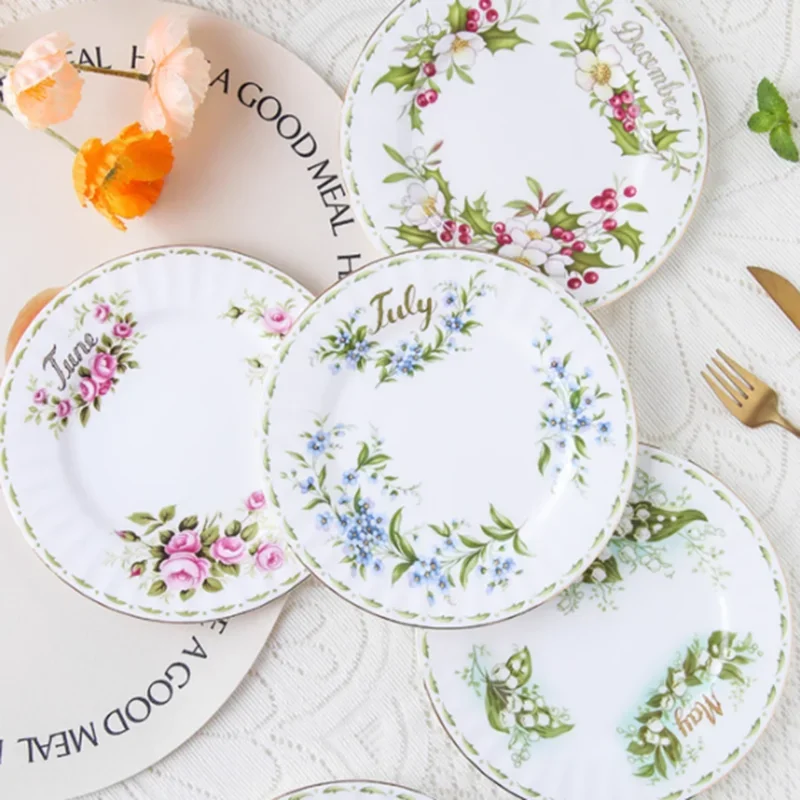 Plato Nes Phnom Penh con flores Vintage porcelana hueso plato comida banja ensalada postre p