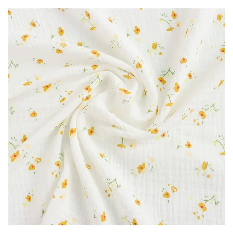 Двухслойный креп с принтом маленькая ткань желтым цветочным детское слюнявное