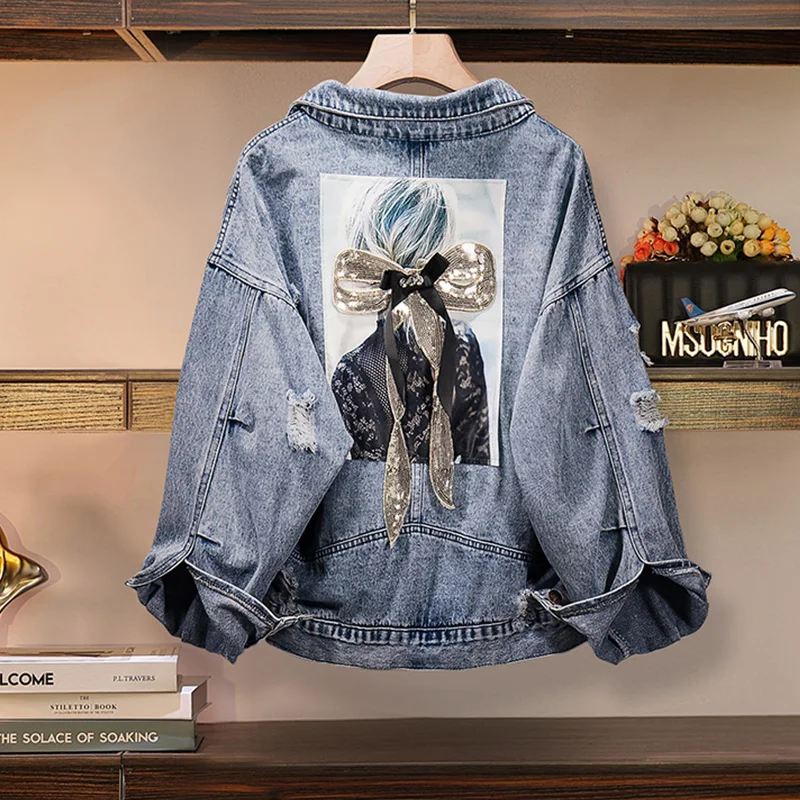 

Women's Vintage Jeans Jacket 2022 New Single Breasted Loose Jean Coat Top Long Sleeve Ripped Chic Denim Jacket Outerwear Female