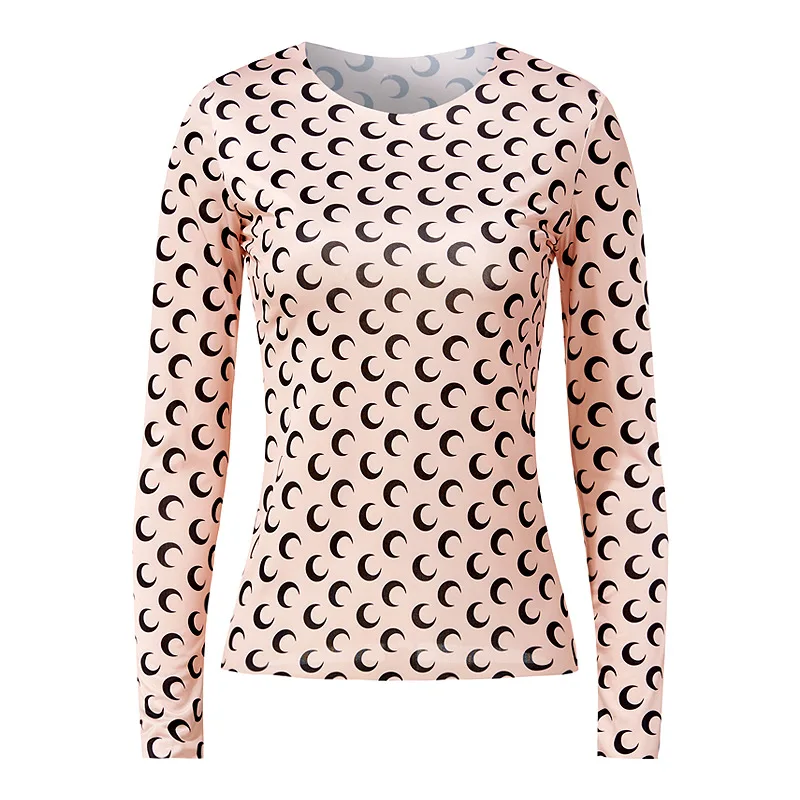 

Женская облегающая футболка с круглым вырезом, длинным рукавом и принтом Полумесяца