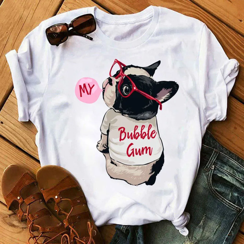 

Женская футболка, забавная женская футболка, топы с принтом My Bubble Gum, футболки с милой мультяшной собакой, женская летняя футболка, милые фут...